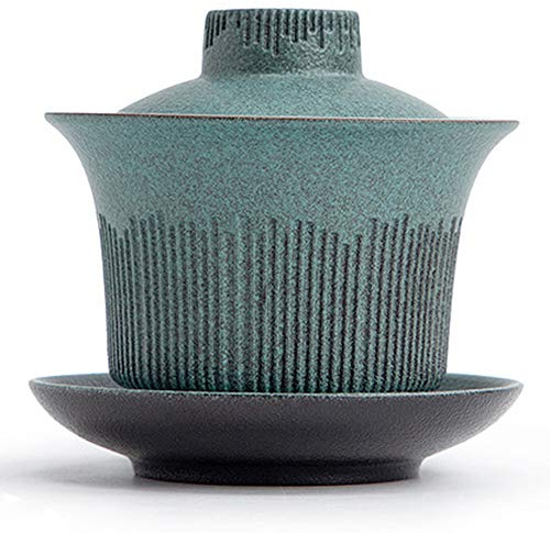 Taza de té porcelana, tazón chino, 140 ml Tradiciones Gaiwan cerámica hecha a mano Sopera verde Juego Kungfu Tamaño; 9,2x9,4 cm