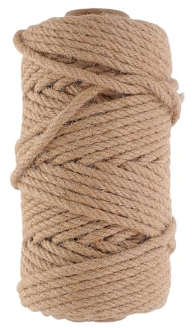 HIAKDOFT Corda di Iuta Naturale Spessa 5 Mm X 50 M, Spago Intrecciato Rustico per Tiragraffi Gatti, Decorazioni Artigianali e Lavori Fai da Te per Animali e Casa