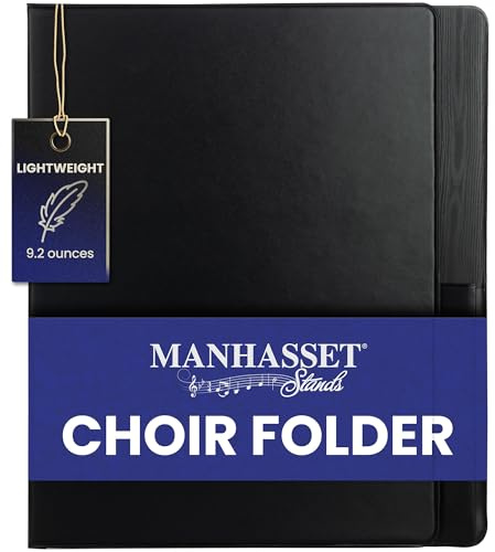 Manhasset Model 1600 Choral Sheet Music Folder, Black, Elastic Hand Strap & 7 Elastic Stays, Holds 8½″ × 11″ Sheet Music, Professional USA-Made Choir Folder Folio Binder