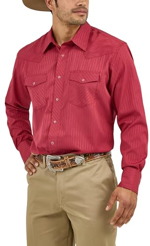 Wrangler herr sport western två fickor långärmad snap-skjorta western, vin, XL