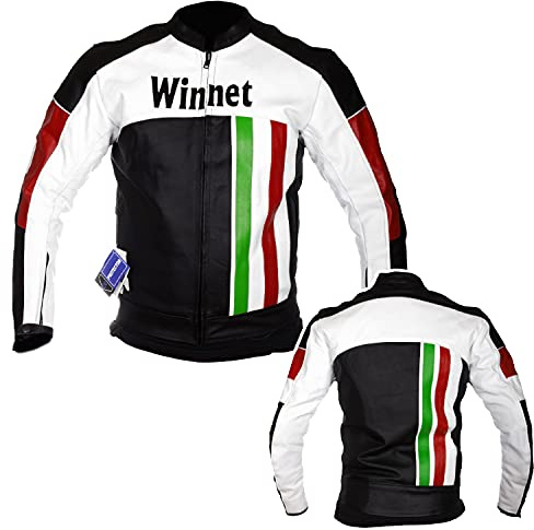 WinNet giacca giubbotto di pelle da moto motociclistico con protezioni livrea bandiera italiana colori italia compatibile con Ducati Guzzi MV Agusta