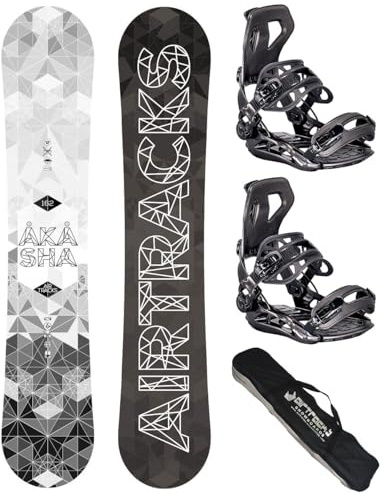 Airtracks Herren Snowboard Set Freeride Freestyle - Akasha Hybrid Rocker Wide Snowboard 152 - Softbindung Master L - SB Bag