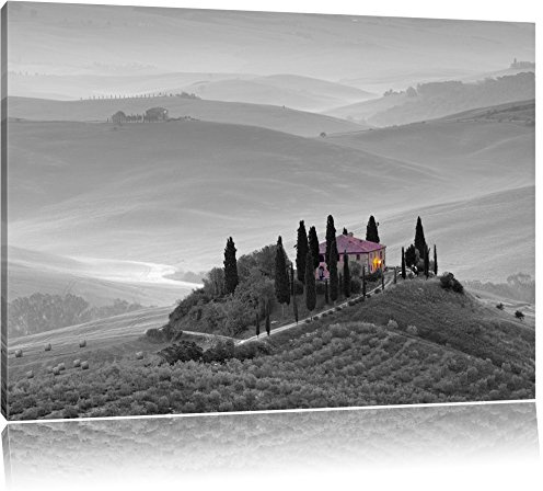 Pixxprint schöne Toskana Landschaft B&W, Größe: 60x40cm, Leinwandbild, fertig gespannt, Wandbild, Dekoration, Kunstdruck, kein Poster