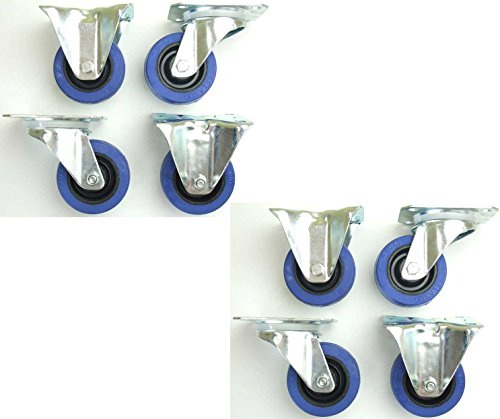 2 Satz 80mm Blue Wheels Lenkrollen Transportrollen + Bockrollen 140kg / Rad - INDUSTRIEQALITÄT (4x Lenk + 4x Bock)