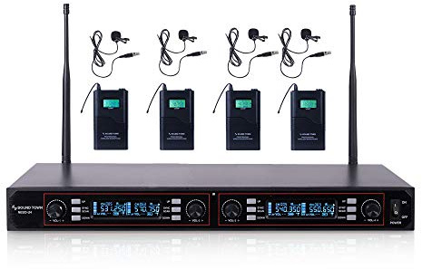 Sonido ciudad profesional UHF sistema de micrófono inalámbrico de mano con pantalla LED, 4 micrófonos transmisores de petaca, 4 (neso-u4ll)