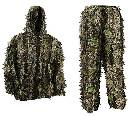 PELLOR Ghillie Suit, 3D Leaf Camouflage Uniform Gilly Suit, Ghillie Clothing Suits Tops Pants Jacket Hunting Paintball Airsoft Wildlife Photography
