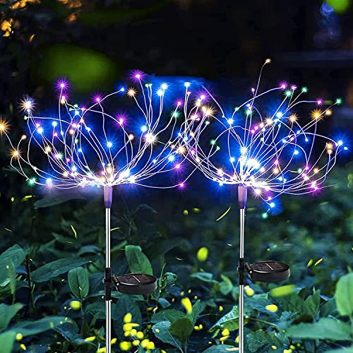Mixtooltoys Luces Solares Exterior Luces de Hadas de Fuegos Artificiales LED 120 Leds Luces de Hadas de Navidad IP65 Impermeable con Control Remoto (Color, 2 Paquete)