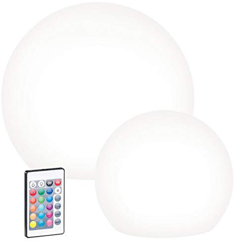 Lunartec Solar Leuchtkugel: 2er-Set Solar-LED-Leuchtkugeln mit Fernbedienung, Ø 20 cm + Ø 30 cm (Erdspiess Lichtkugeln, Solarkugeln mit Fernbedienung, Stimmungslicht)