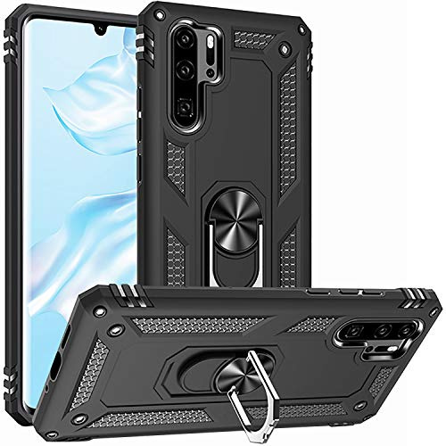 Fetrim Hülle für Huawei P30 PRO, doppellagig stoßfest Schutzhülle mit Drehring Ständer für Huawei P30 PRO Schwarz