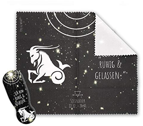 Sternzeichen Geschenk Set „STEINBOCK“(22.12.-20.01.) – Brillenputztuch Mikrofaser und TRIGGI® Schlüsselanhänger Einkaufswagenlöser