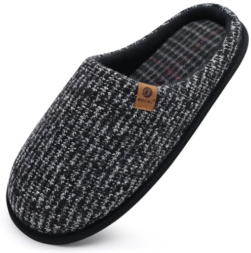 ONCAI Herrtofflor Memory Foam Tofflor Slip On Warm Fluffy House Inomhus/Utomhusskor Med Halkskyddssula
