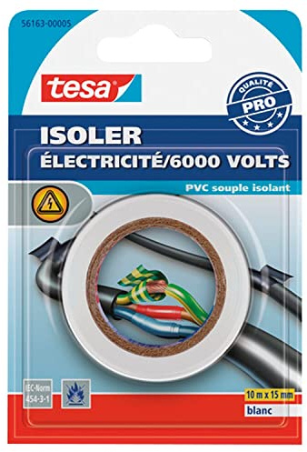 Tesa 4042448337542 - Adhesivo aislante eléctrico (10 m x 15 mm), color blanco