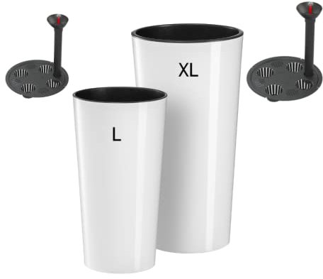 MELTOM Blumenkübel mit Bewässerungssystem Rund Hochglanz Slim Blumentopf mit Einsatz SET2: Größe L + XL Weiß
