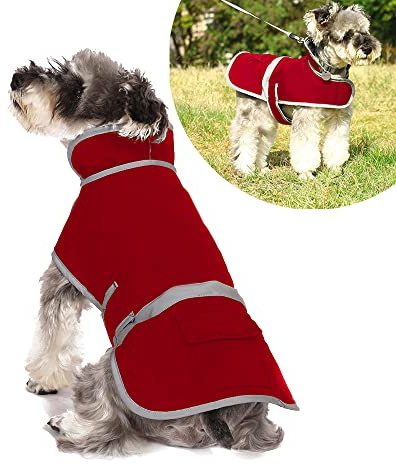 Warme Hundemäntel, Hundejacken wasserdicht mit Fleece-Futter, Hundemäntel wasserdichte Hunde-Regenmantel, Regenmäntel für Welpen kleine Hunde,Rot S