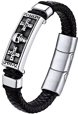 Bestyle Punk Mens Leather Skull Bracelets for Men Cool Stainless Steel Sketelon Cross Braided Leather Cuff Bracelets with Clasp Adjustable, Men Fashion Wrist Jewelry