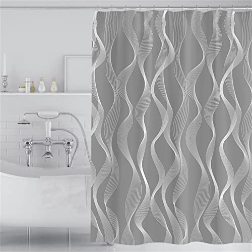 Duschvorhang 250x200cm ,Duschvorhänge Wasserdichter Anti-Schimmel Shower Curtains mit 12 C-Ringe,Verdickter Stoff,Waschbar Stoff Polyester 3D Duschrollo Badewanne Badezimmer Dekor Graue weiße Linien