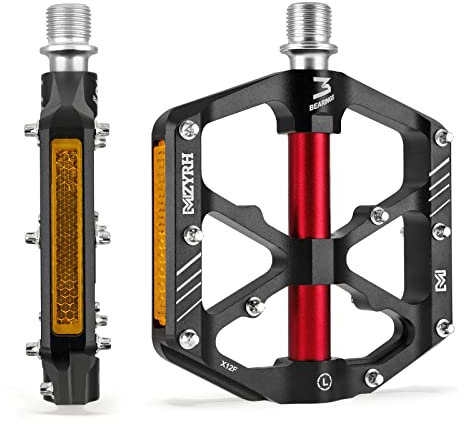 MZYRH Fahrradpedale mit Reflektoren,Rennrad/Mountainbike-Pedale,9/16 Zoll Leichte Aluminiumlegierung 3 versiegelte Lager Fahrrad-Plattform-Pedale (Schwarz)