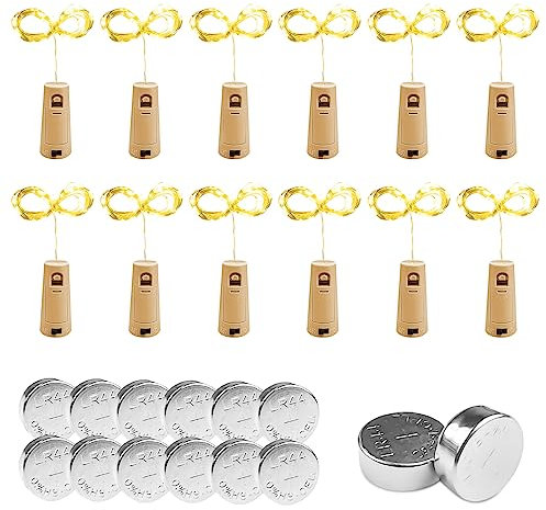 Gvolatee 12 pièces Guirlande Lumineuse, Lampes de 2M, LED Bouteille Lumière Blanc Chaud Guirlande Liège pour Mariage, Party, DIY, Noël, Halloween, Jardin