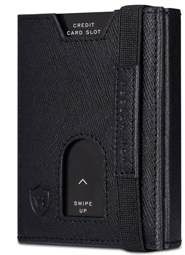 VON HEESEN Slim Wallet mit XL Münzfach & RFID-Schutz - Leder Geldbeutel - Mini Geldbörse für Herren und Damen - Kartenetui Echtleder Karten Portemonnaie klein - Kreditkartenetui Saffiano