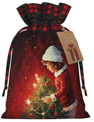 DURAGS Weihnachtliche magische schicke Patchwork-Geschenktasche mit Kordelzug, Stoff-Geschenktasche für Festivals, perfekt für besondere Anlässe
