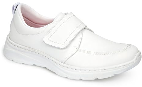 DIAN - Florencia Plus Blanco 42, Zapato de Trabajo con Cierre de Velcro Tipo Blucher, Plantilla Acolchada, Suela Ultra Ligera y Flexible de Estructura Resistente, Antideslizante y Antiestática