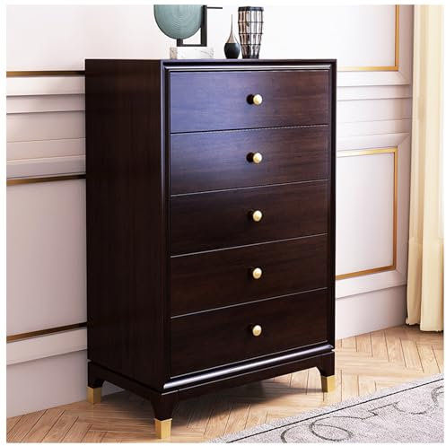 FICHET Kommode, Kommoden & Kommodenschränke, Kommode für Schlafzimmer mit 5 Schubladen, Kommoden Schlafzimmermöbel mit Breiten Schubladen und Metallgriffen, für Wohnzimmer, Diele,Braun,5 Drawer