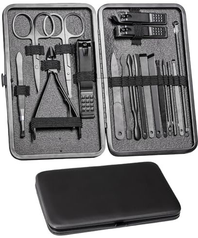 Maniküre set Männer 18 Stück Nagelpflegeset, Pediküre Pflegeset Nagelknipser set Edelstahl Nagelset Kit Tragbarer für Reise (Schwarz)