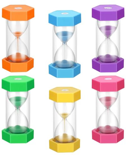 Wowlela Sand Timer, 6 Colors Hourglass Sand Timer for Kids 1/3/5/10/20/30 Minutes Acrylic Sand Clock, Colorful Plastic Sand Watch Hour Glass Sandglass for Classroom Game Home Office Decoration