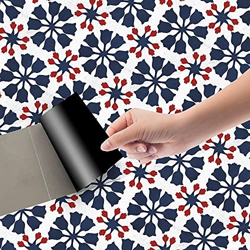 Peel and Stick Backsplash Tile Stickers Navy Blue Red Stick on Tiles PVC Tile Stickers for Kitchen Heat Resistant Tile Stickers for Bathroom Waterproof Self Adhesive Tiles for Walls Peel and Stick