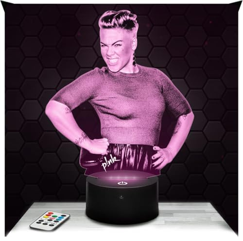 Lampephoto.fr - Lampe Pink 3D Touch Nachtlicht Amerikanische Sängerin | Made in France, Sockel & Größe wählbar, dimmbar, Batterie/USB, HD-Lasergravur, Geschenk für Sie & Ihn