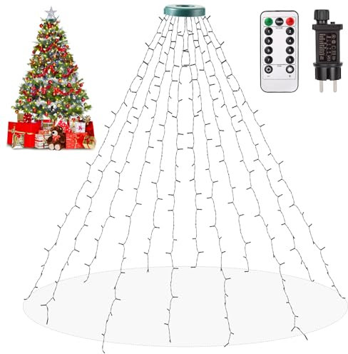 Auriostar Guirlande Lumineuse Sapin de Noel, 2.5m x 12 Guirlande Lumineuse Sapin étanche IP44, 300 LED 8 Modes Guirlandes Lumière pour Exterieure, Intérieur, Décoration Noël, Jardin (Blanc Chaud)