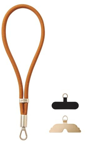 GOODAYY Wrist Strap Lanyard, Adjustable Elasticity Phone Wrist Strap with 1 Metal and 1 Nylon Patch, Universal Phone Lanyard for Outdoor Multifunctional Phone Accessories (Pale Gold Metal, Brown)