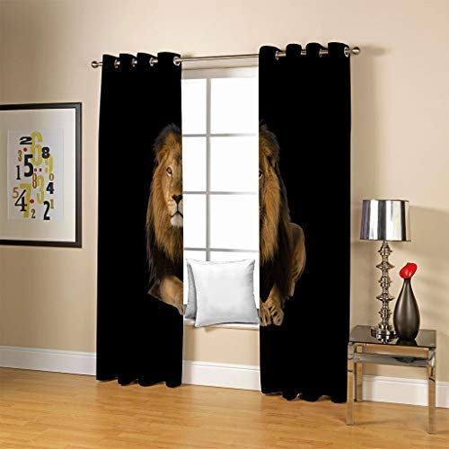 FYRHLH Fenster Vorhang Schlaufen-Vorhang Gelb & Löwen Dekorative Gardine Schlaufenschal Fenster-Schal 2er Set Größe:B234 x H138cm