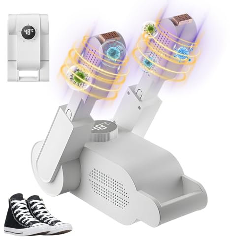 Afenau Asciuga Scarpe Elettrico, Asciuga Stivali Pieghevole con Timer, Asciuga Scarponi in Modo Veloce Luce Violetta, Asciuga Scarpe da Calcio per Scarpe, Guanti, Calzini, Doppio Antibatterico(Bianco)