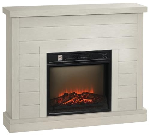 HOMCOM Chimenea Eléctrica 1800W Chimenea Decorativa con Efecto de Llama Mando a Distancia Temporizador Semanal Protección contra Sobrecalentamiento para Sala 30 m² Madera Clara