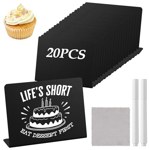 20 Kreidetafel Klein Set, Kleine Tafeln Zum Beschriften, 100x75 mmL-form Preisschilder Aufsteller, mit 2 Stiften und 1 Reinigungstuch, geeignet für Buffets, Hochzeiten, Partys, Tischkarten in Café