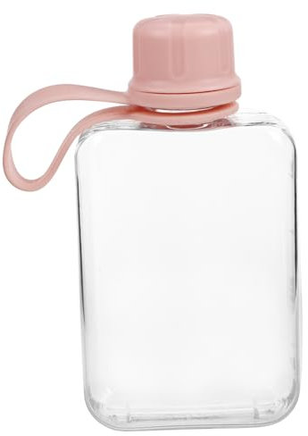 Happyyami Gourde d'eau Plate Portable 240 ML en Plastique Léger Rose, Bouteille Réutilisable Étanche, pour Voyages, Randonnée et École, Bouteille Sport Compacte et Design