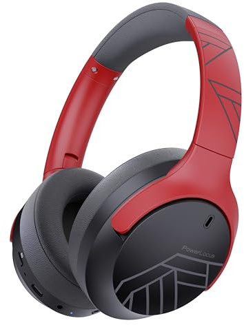 PowerLocus Bluetooth Kopfhörer Over Ear, 60 Stunden Spielzeit, Rot | 4 EQ-Modi, Hi-Fi Stereo, Kabellos & Kabelgebunden Faltbare Kopfhörer mit Mikrofon für Handy/Reisen/Büro/Laptops