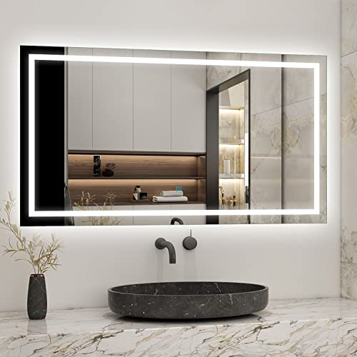 AICA Miroir Salle de Bain 140 x 80cm Anti-buée +dimmable + mémoire, Miroir Lumineux LED