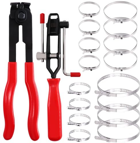 Swpeet 18Pcs CV Boot Clamps with CV Joint Clamp Banding Tool and CV Joint Boot Clamp Pliers Assortment Kit, 16Pcs Crimp Bands, 1pcs CV Boot Clamp Pliers, 1Pcs CV Boot Clamp Tool for Most Cars