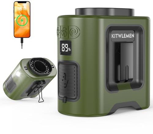 KITWLEMEN 14500mAh Tragbarer Wasit-Ventilator, Wiederaufladbarer persönlicher Clip Ventilator mit Gürtel & 5 Geschwindigkeiten & Licht, Mini Halsventilator für Camping, Reise und Baustelle (Grün)