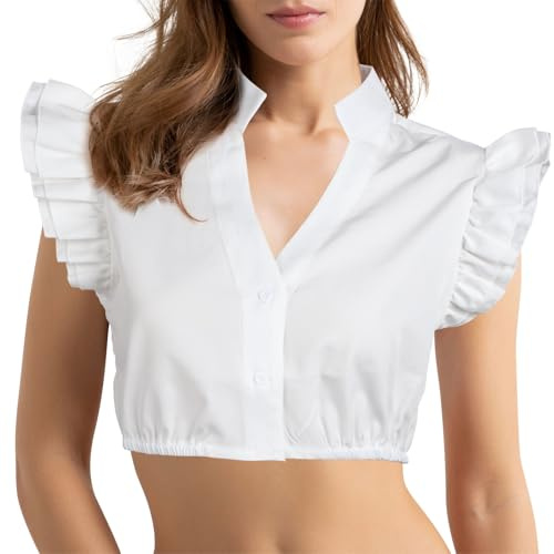 Lancry Dirndl Bluse Damen Weiß Schulterfrei Dirndlbluse für Oktoberfest Trachtenbluse Dirndlblusen Trachtenblusen Traditionelle Kurzarm (XL, Weiß Schulterfrei)