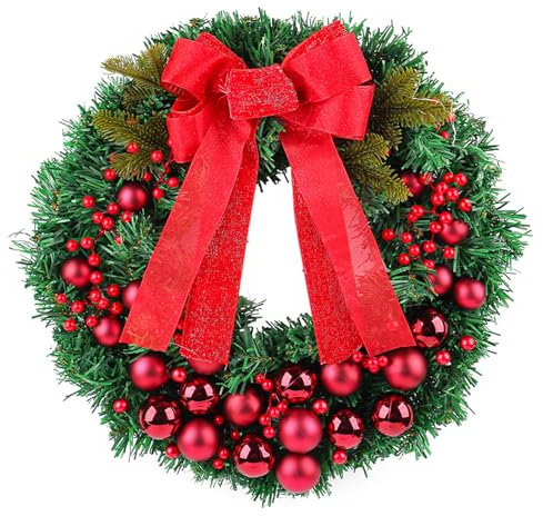 Luxuriöser Weihnachtskranz mit Schleife, dekoriert, mit Kugeln, eleganter Weihnachtskranz mit Festival-Ornament für drinnen