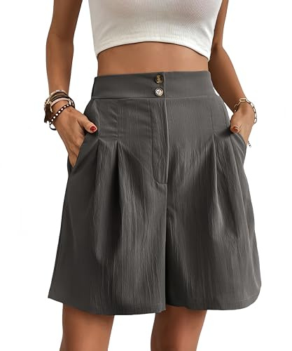 Belriviere Women Summer Bermuda Shorts Loose Pants Wide Leg Casual High Waisted Fashion Trendy Trousers with Pockets