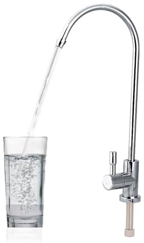 Ticfox Drinking Water Tap, Single Handle RO Faucet, 1/4'' Stainless Steel Kitchen Sink Faucet Tap Chrome Reverse Osmosis RO Drinking Water Filter for Drinking Kitchen Sink Cooking