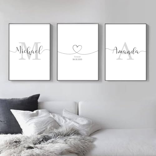 Woodkap Wall Art Decor, Custom Couples Sign Initials Name and Date Print Pictures Unframed, Wall Decorations for Home Living Room Master Bedroom Bathroom, Above Bed Artwork, Engagement & Wedding Gifts