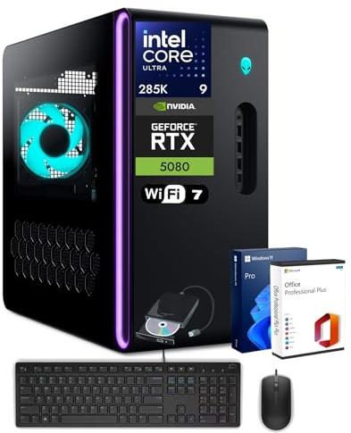 Alienware Aurora R16 Gaming Desktop PC - NVIDIA RTX 5080 GDDR7 16GB - NPU - Intel Ultra 9 285K (hasta 5.7GHz) - Wi-Fi 7, Win11 Pro - Refrigerado por líquido de 1000W (32GB DDR5 | SSD de 2TB | HDD de