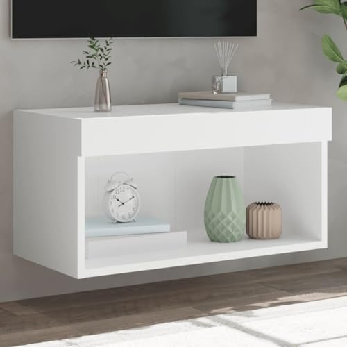 BOWEKAM Möbel, Unterhaltungszentren und TV-Ständer, TV-Schrank mit LED-Lichtern, weiß, 60 x 30 x 30 cm