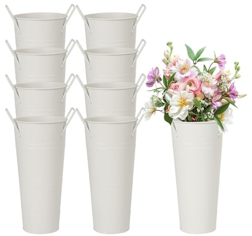 KEHOSTAR 8 Pcs Flower Buckets and Galvanized Flower Bucket with Handles Flower Bucket Vases, 10 Inch High Floral Buckets for Cut Flower for Table Centerpiece,9.8 x 4.2 x 3 inches