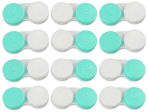 12 Pack Contact Lens Case, Contact Lens Storage Box, Green Contact Lenses Case - Safe and Hygienic Storage for Soft and Hard Lenses, Monthly Replacement, Standard Size with Screw Cap